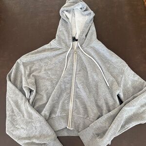 Forever 21 Heather Grey Cropped Zip Up Jacket - Size L